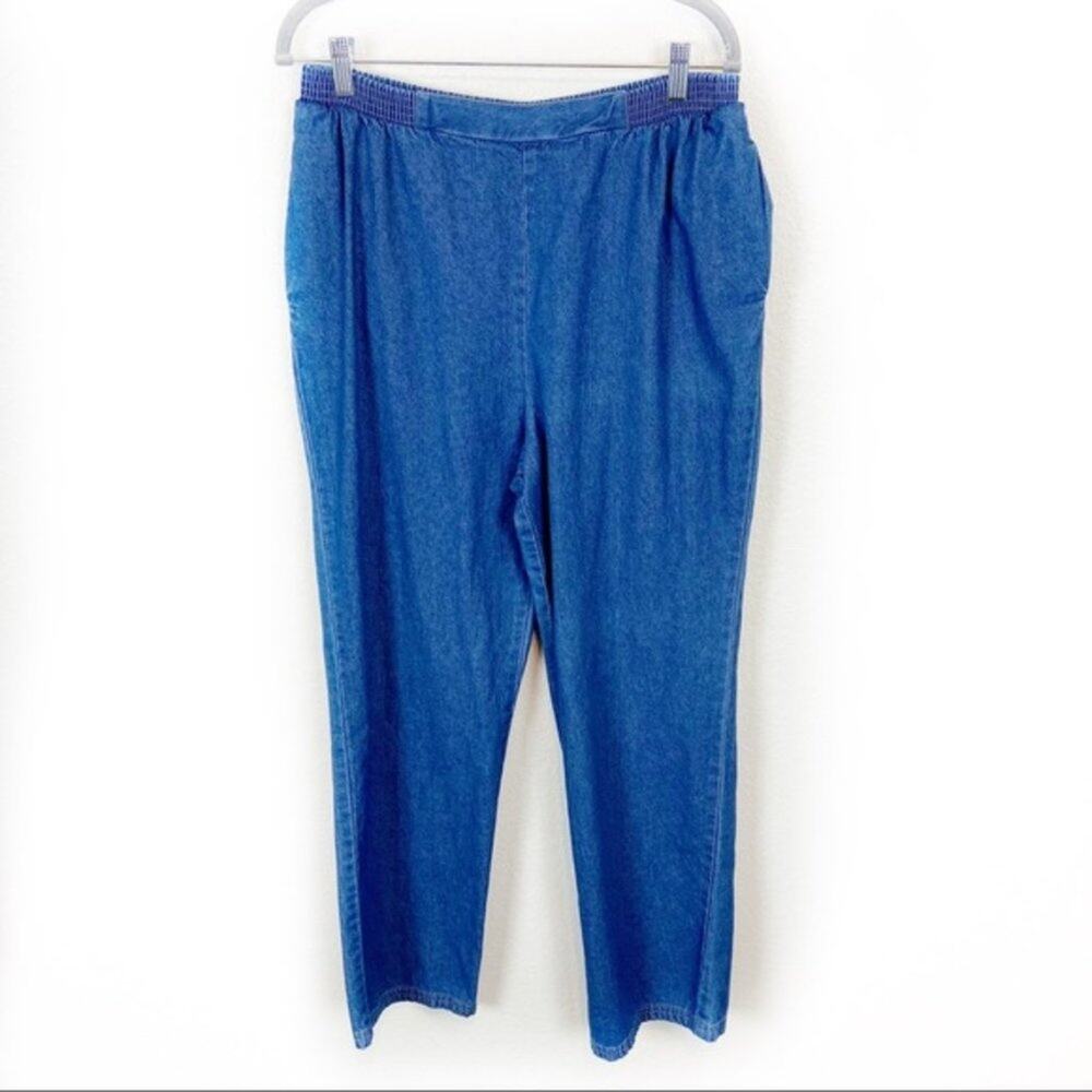 Vintage High Rise Pull on Granny Chic 90s Jeans Elastic Waist Size L or XL